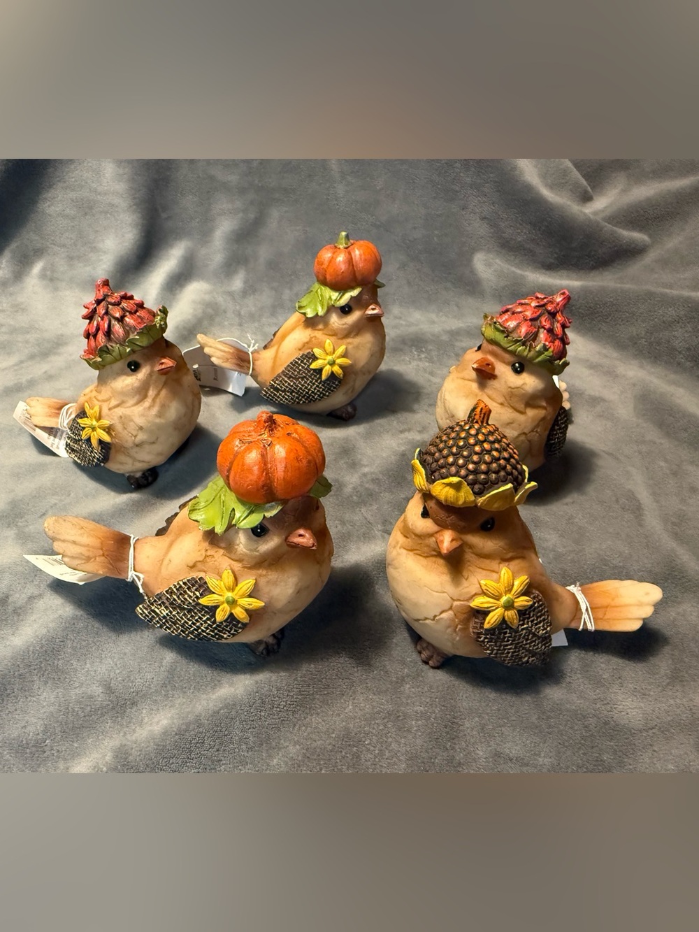 NWT Fall Harvest Resin Bird Figurines Set of 5 Collector Birds Pumpkin Acorn